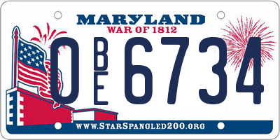 MD license plate 0BE6734