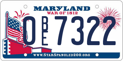 MD license plate 0BE7322
