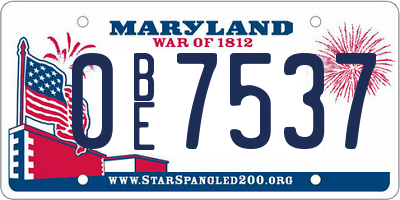MD license plate 0BE7537