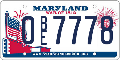 MD license plate 0BE7778