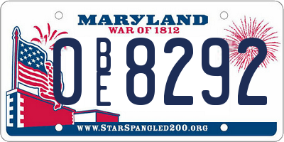 MD license plate 0BE8292