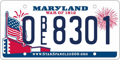 MD license plate 0BE8301