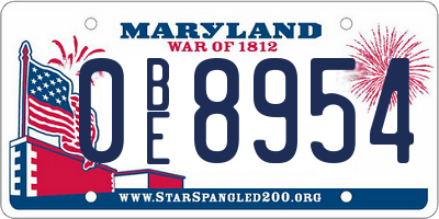 MD license plate 0BE8954