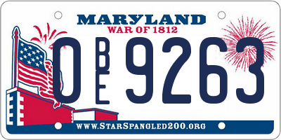 MD license plate 0BE9263