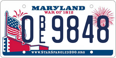 MD license plate 0BE9848