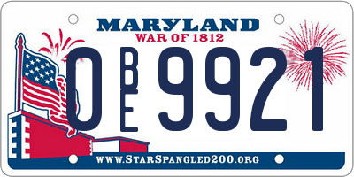 MD license plate 0BE9921