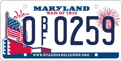 MD license plate 0BF0259