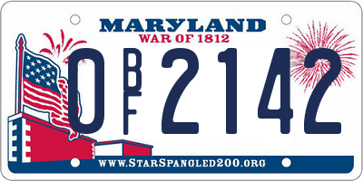 MD license plate 0BF2142