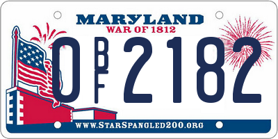 MD license plate 0BF2182