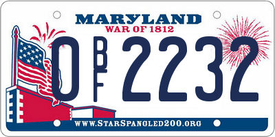 MD license plate 0BF2232