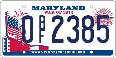 MD license plate 0BF2385