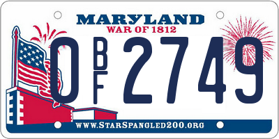MD license plate 0BF2749