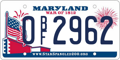 MD license plate 0BF2962