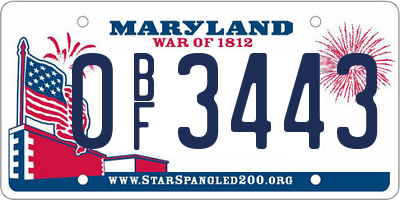 MD license plate 0BF3443