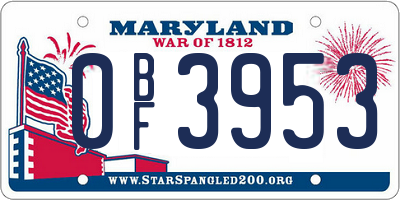 MD license plate 0BF3953