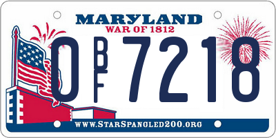 MD license plate 0BF7218