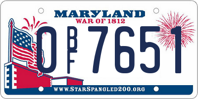 MD license plate 0BF7651
