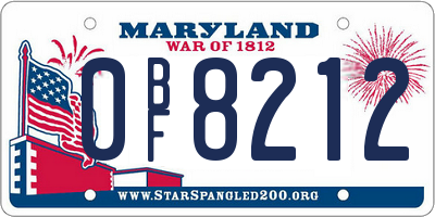 MD license plate 0BF8212
