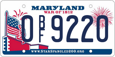 MD license plate 0BF9220