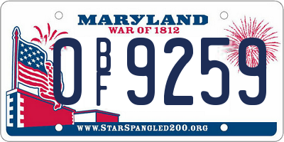 MD license plate 0BF9259