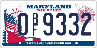 MD license plate 0BF9332