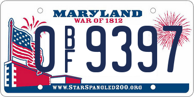 MD license plate 0BF9397