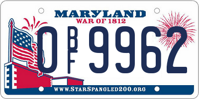 MD license plate 0BF9962