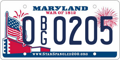 MD license plate 0BG0205