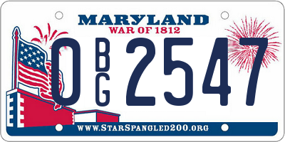 MD license plate 0BG2547