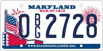 MD license plate 0BG2728