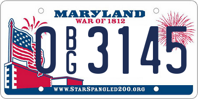 MD license plate 0BG3145