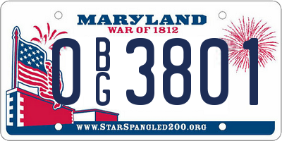MD license plate 0BG3801