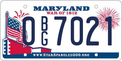 MD license plate 0BG7021