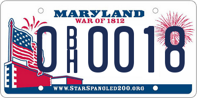 MD license plate 0BH0018