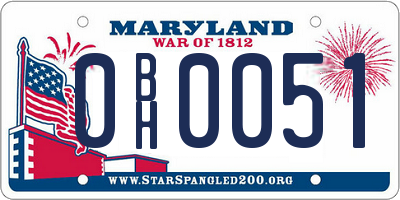 MD license plate 0BH0051