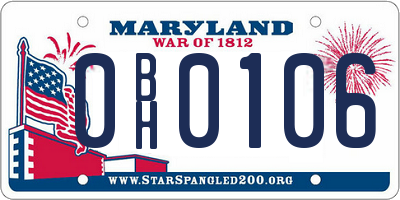 MD license plate 0BH0106