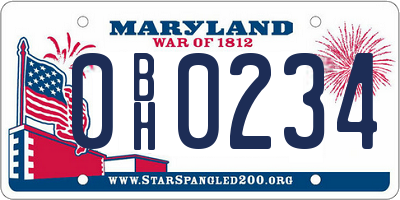 MD license plate 0BH0234