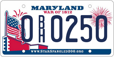 MD license plate 0BH0250
