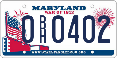 MD license plate 0BH0402
