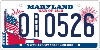 MD license plate 0BH0526