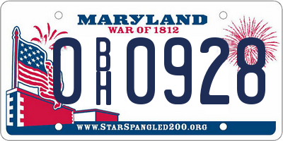 MD license plate 0BH0928