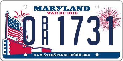 MD license plate 0BH1731