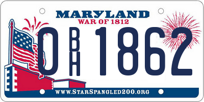 MD license plate 0BH1862