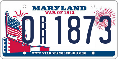 MD license plate 0BH1873