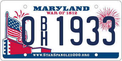 MD license plate 0BH1933