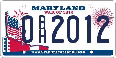 MD license plate 0BH2012