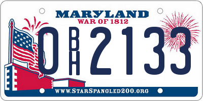 MD license plate 0BH2133