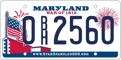 MD license plate 0BH2560