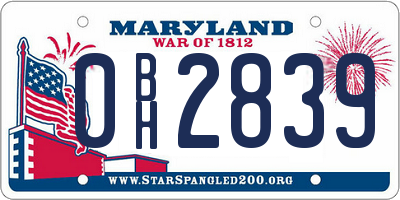 MD license plate 0BH2839