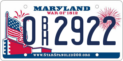 MD license plate 0BH2922